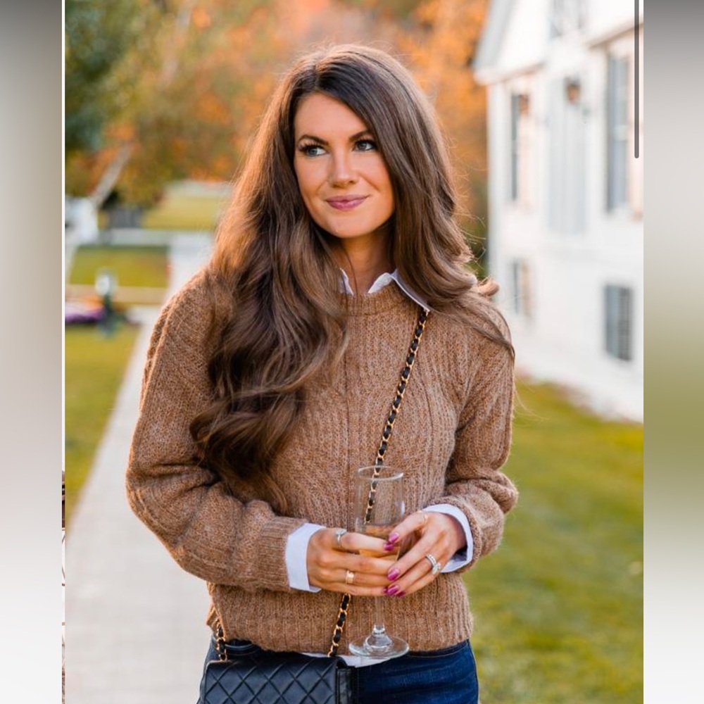 CAITLIN COVINGTON X PINK LILY The Eleanor Camel Crew Neck Sweater. NWOT - Small